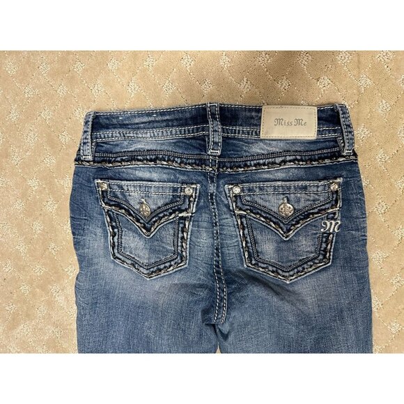 Miss Me Jeans Women's 26X31.5 Low Rise Boot Cut Bling Flap Pocket - Picture 3 of 5